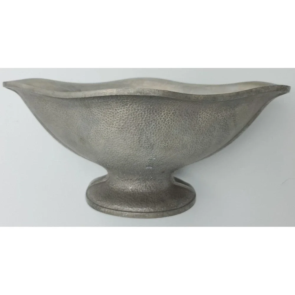 Vintage‎ Cast Hammered Aluminum Gravy Boat Guardian Service 2 Pc Underplate Gray